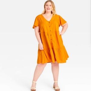 Ava & Viv Stripe Futter Sleeves Button Down Dress